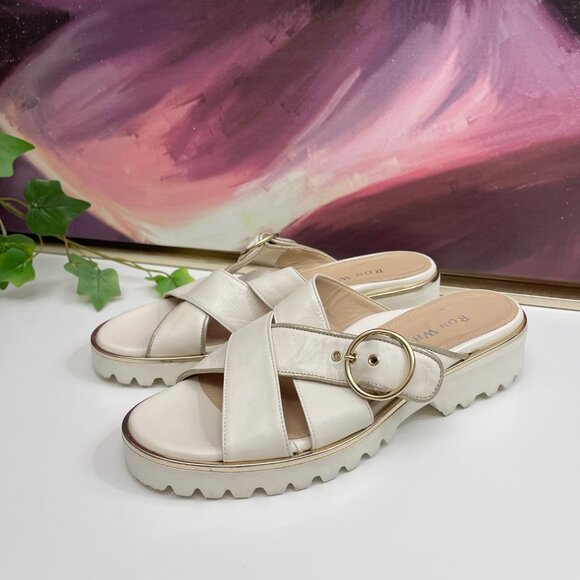 Ron White Gold Caysi Slide Buckle Sandal in Ice Leather Size EU 37 / US 6.5 - Picture 4 of 9